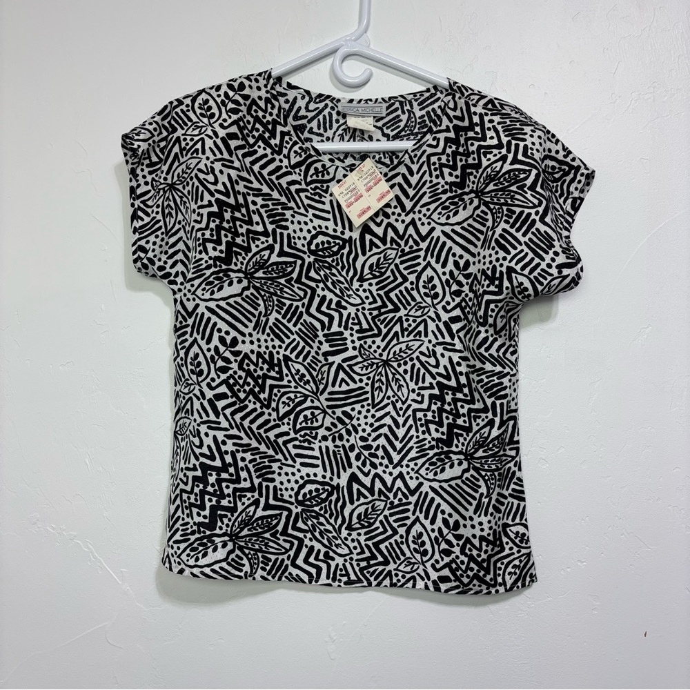 Jessica Michelle Women's Vintage Top Black White Cap Sleeve NWT USA Small